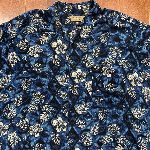 Natural Issue Vintage 90s Hawaiian Navy White Button Front Shirt Men's Size XL - Picture 2 of 9